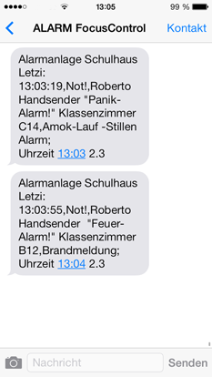 SMS Alarm Mitteilung Beispiel Alarmsysteme für Schulen, Behörden und öffentliche Gebäude