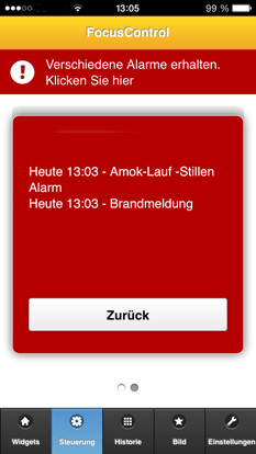 Alarmsysteme für Schulen, Behörden und öffentliche Gebäude App Alarm Hinweis