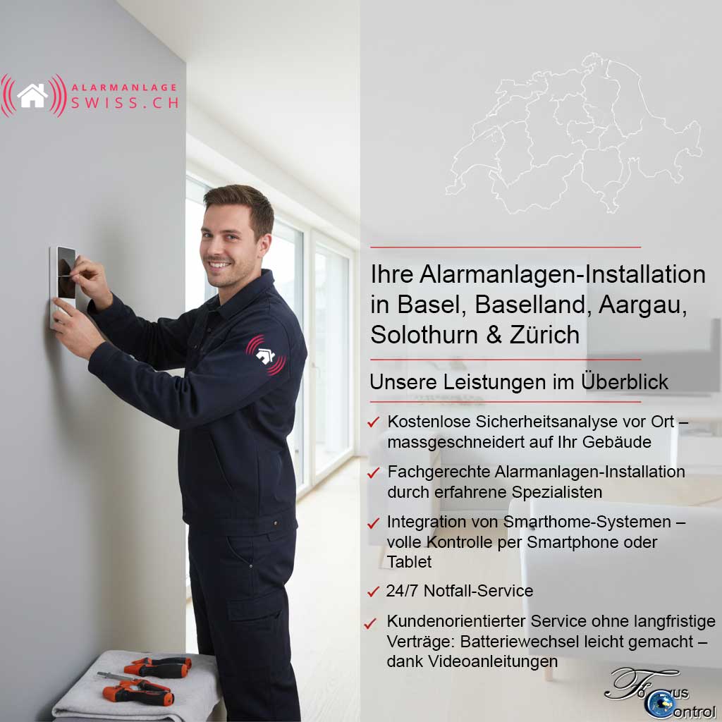 Professionelle Alarmanlagen-Installation in Basel, Baselland, Aargau, Solothurn & Zürich. Schützen Sie Haus & Gewerbe – kostenlose Beratung sichern!